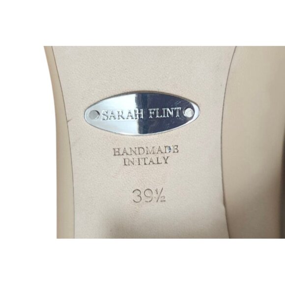 Sarah Flint Beige Leather Block Heel Pumps 39.5 Tortoise Heel Pointed Toe Italy - Picture 14 of 16